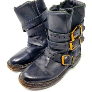 Burberry Black Leather Moto Boots